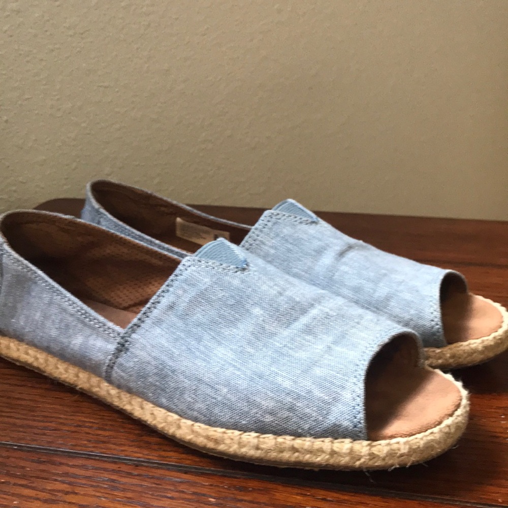 Toms peep-toe espadrilles in blue chambray